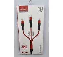 Кабель 3в1 MicroUSB+TypeC+Lightning MAXIMUS MX-118