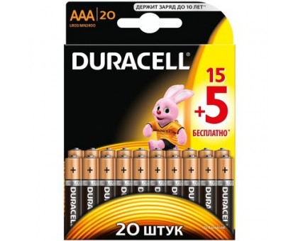 Батарейки Duracell - Basic alkaline MN2400 AAA LR03 1.5V 20шт